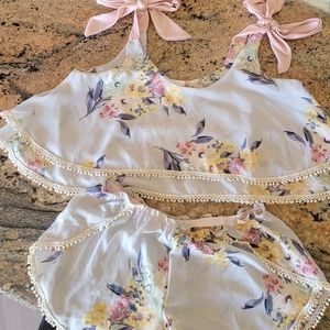 Two piece summer top and bottom size small light blue and pink boho
